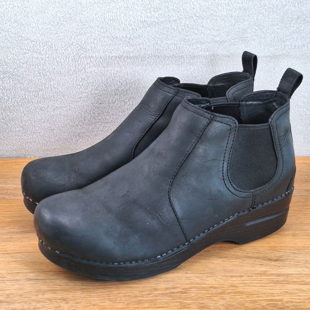Dansko Frankie Womens 8.5 EU 39 Oiled Leather Clog Booties Black Slip-On Chelsea
